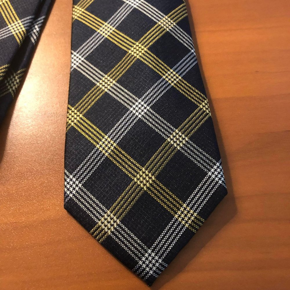Tommy Hilfiger Black and Yellow Plaid Dress Tie